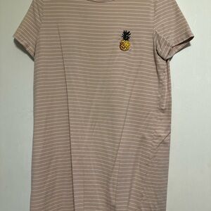 Striped Pink T-Shirt Dress with Pineapple Patch